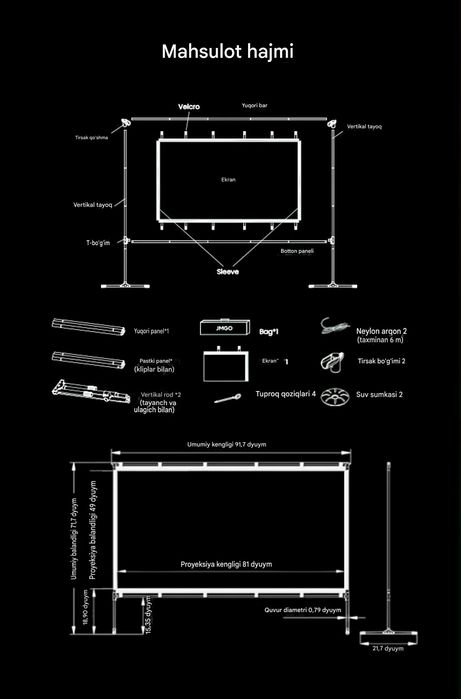 100 dyuymli portativ proyektor ekrani JMGO