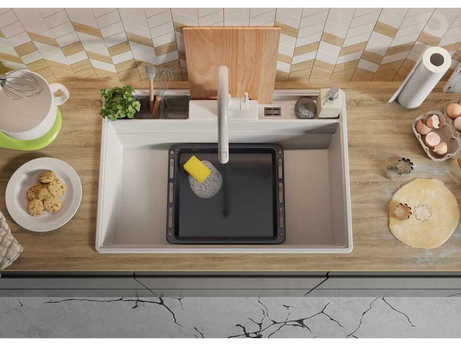 Бяла кухненска гранитна мивка Ню Йорк 80 Multispace 780 x 530 мм
-22%