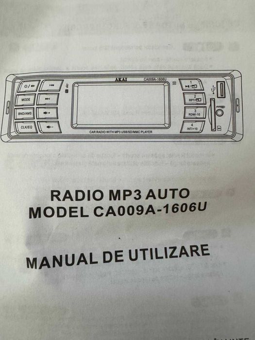 Vând Radio Auto MP3 Akai Model CA009A-1606U NOU