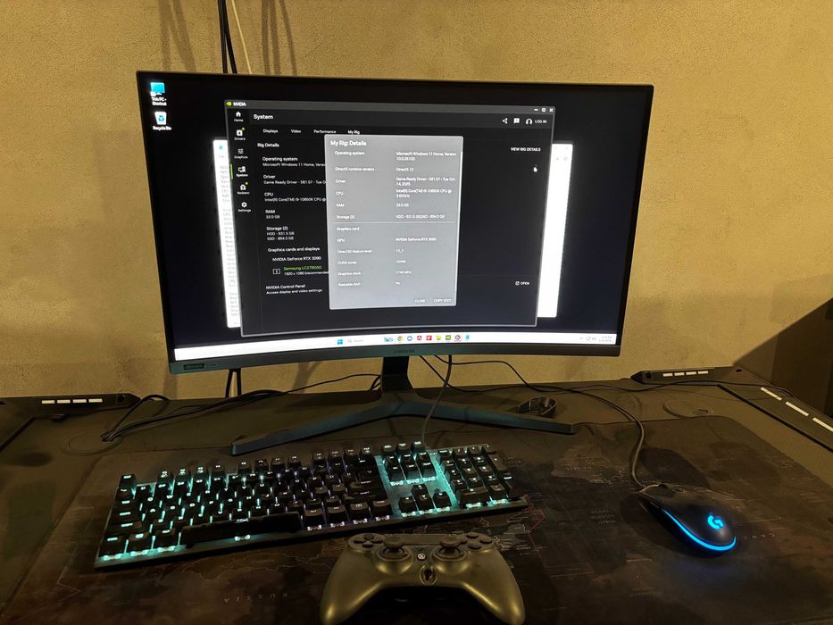 PC Gaming Intel i9-10850K RTX 3090 + Samsung LC27RG50 + periferice
