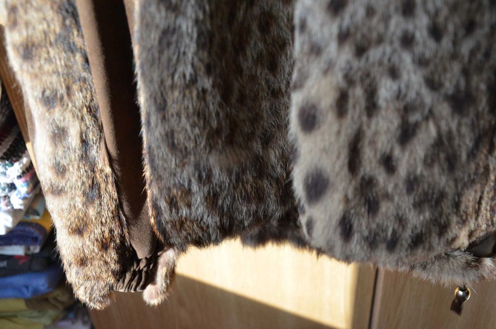 Haina din blana naturala de linx / blana de ras / pisica salbatica