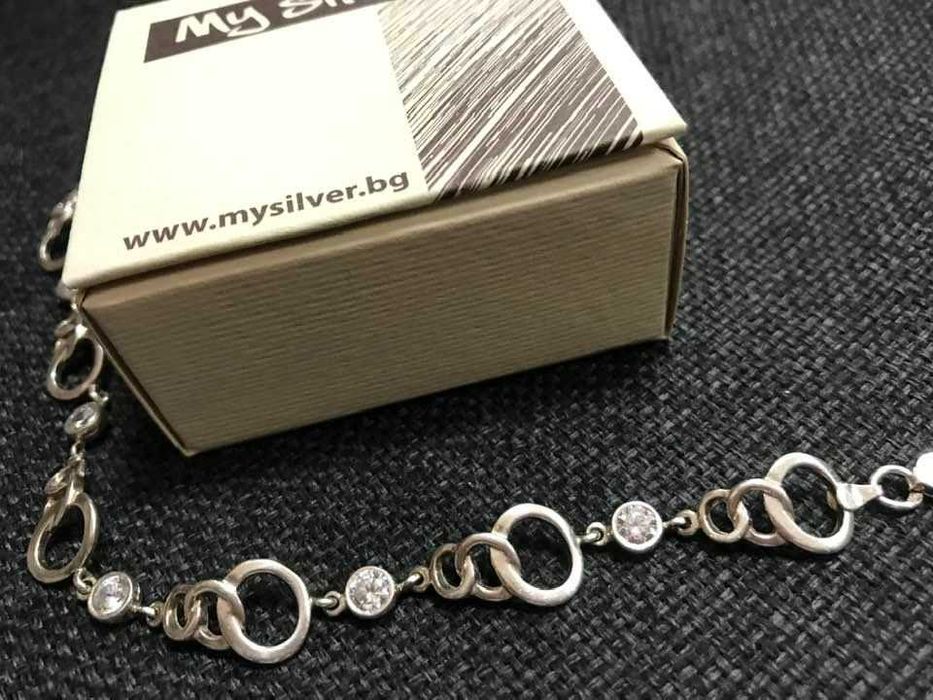 Сребърна гривна с бял циркон от "My Silver" и комплект