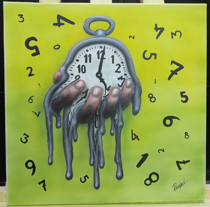 Картина "Времето" рисувана с акрилни бои на канава рамка 40/40/2см