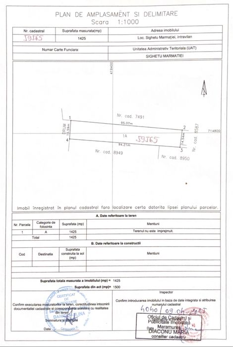 1425 mp teren intravilan intabulat, loc de casă Sighetu Marmatiei