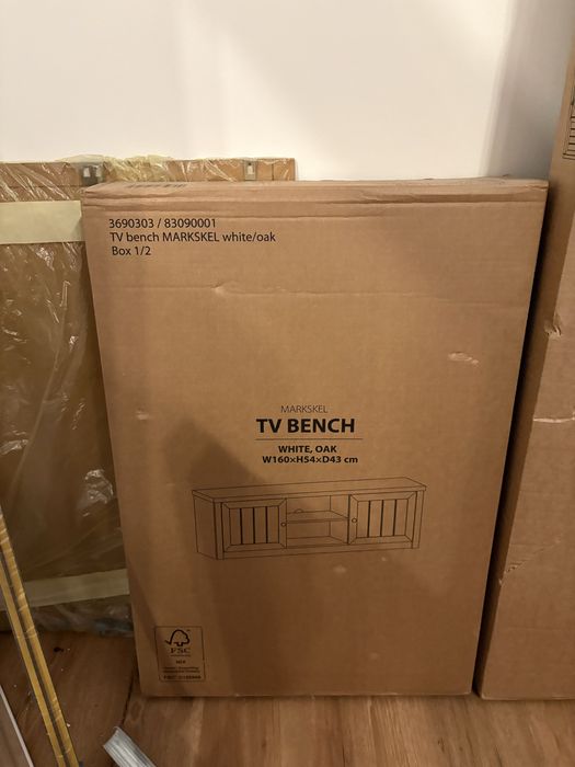 Comodă TV JYSK MARKSKEL 160 cm – nouă, sigilată, alb / stejar