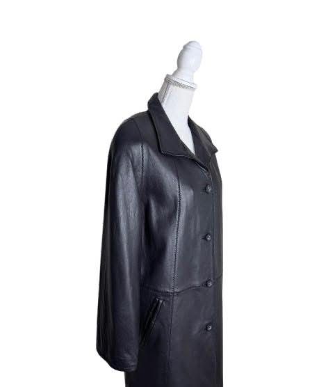 Trench (jacheta) negru din piele naturala
