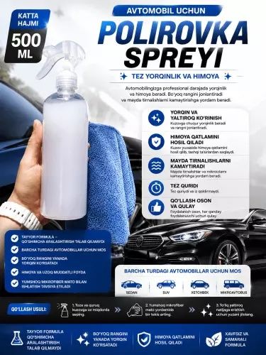 Avtomobil uchun tayyor polirovka spreyi (500 ml)