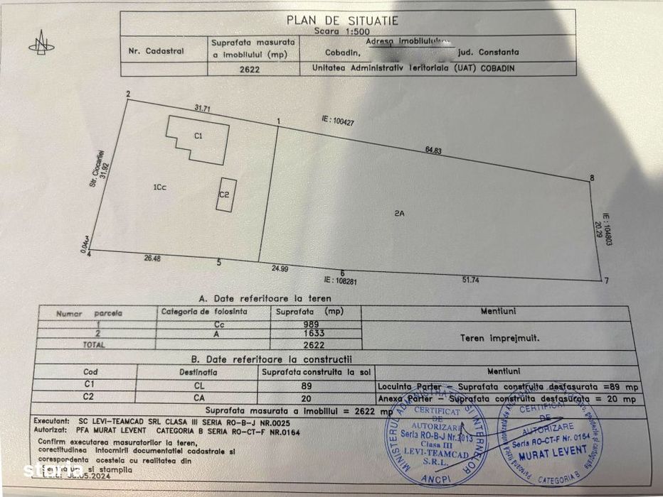 Teren intravilan , cu constructie in Cobadin, 2591 mp.