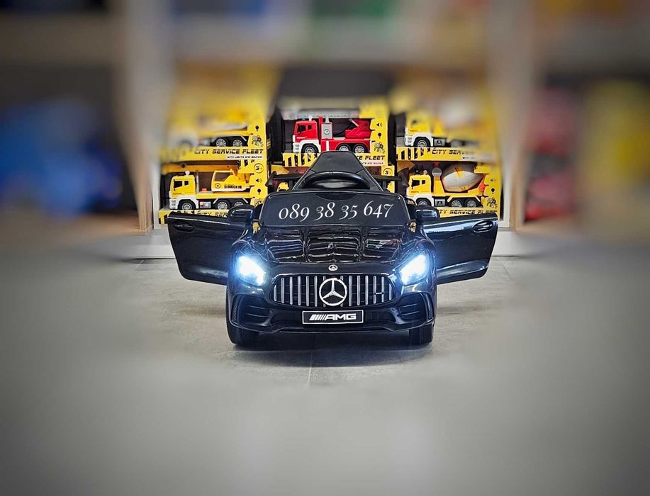ТОП ЦЕНА!НОВО!Акумулаторна кола Mercedes GTR с МЕКИ ГУМИ,12V батерия,кожена седалка,дистанционно управление