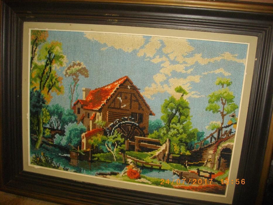 Воденица-70х54см-Гоблен Вилеров-Отличен-Голям-Като Нов-Рамкиран-Внос