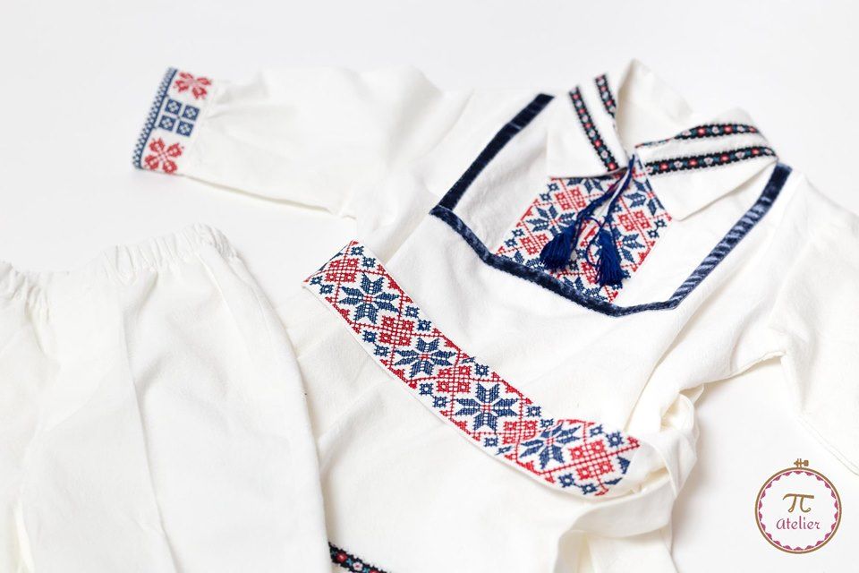 Costum de botez baietei cu motive traditionale, 3-6 luni