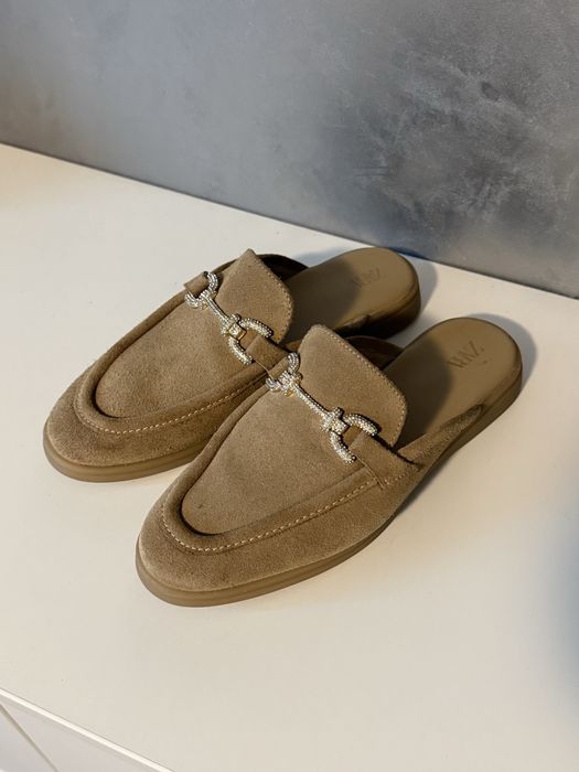 Zara велурени чехли/лофъри