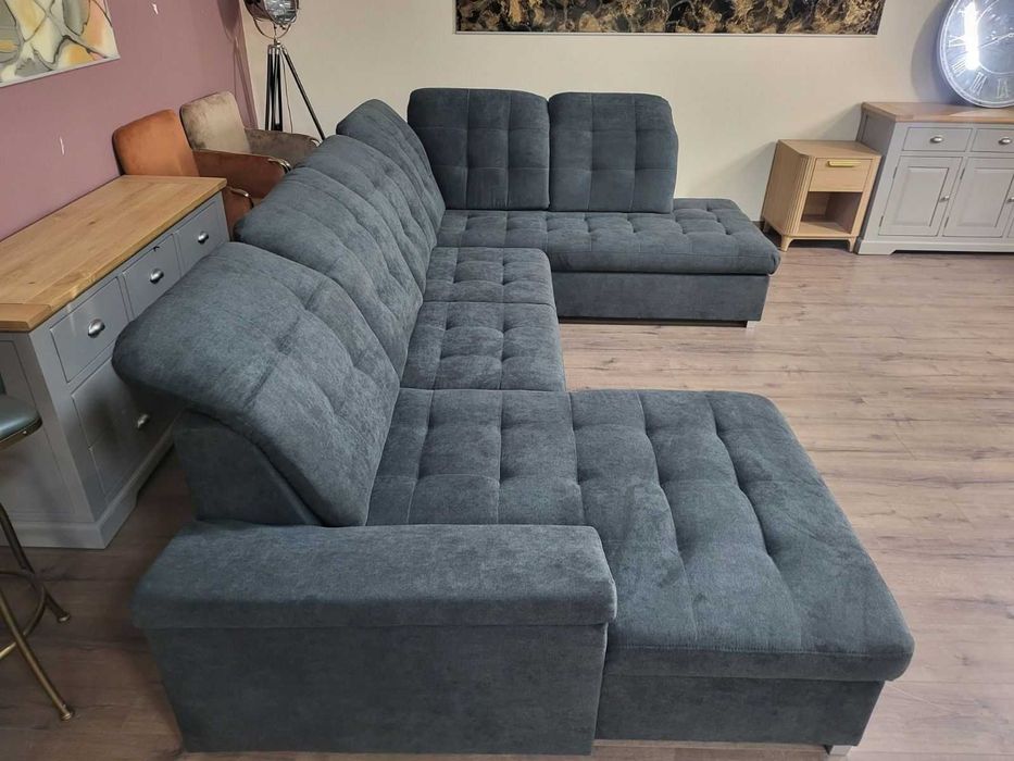 Тъмно сив П - образен ъглов диван Nixon с функция сън