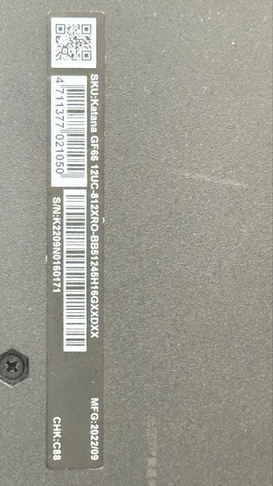 MSI Katana GF66 12UC – RTX 3050 / i5-12450H / 16GB RAM / 500GB SSD
