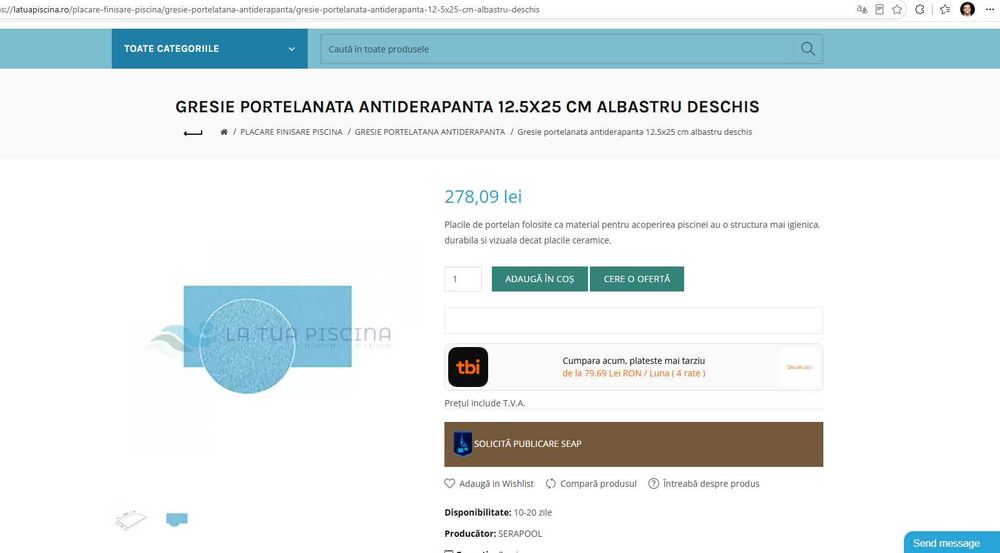 Gresie antiderapantă piscină FLORIM Floor Gres A+B+C Italia 12,5x25 – 100 mp100 mp – urgent