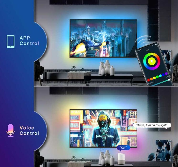 Banda LED RGB Smart Wi-Fi cu HDMI Sync pentru TV, Consola, PC 4K HDR