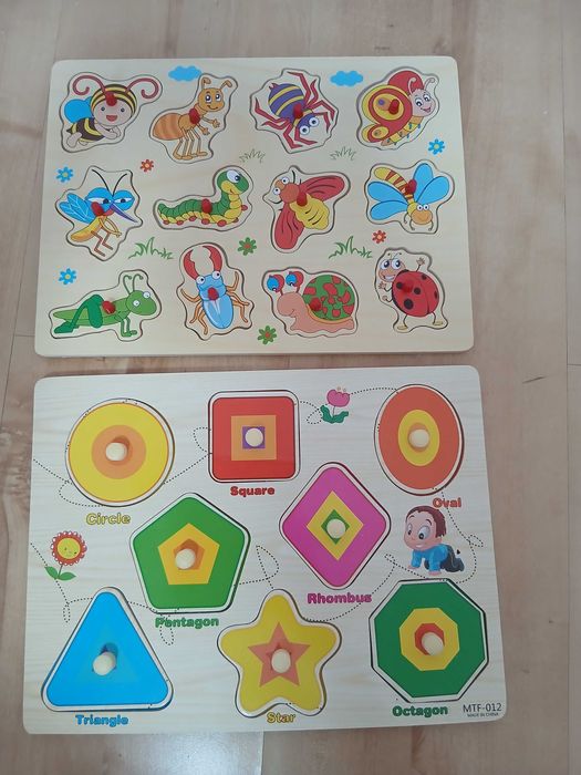 2 бр Детски дървени пъзели с насекоми и форми 2 бр