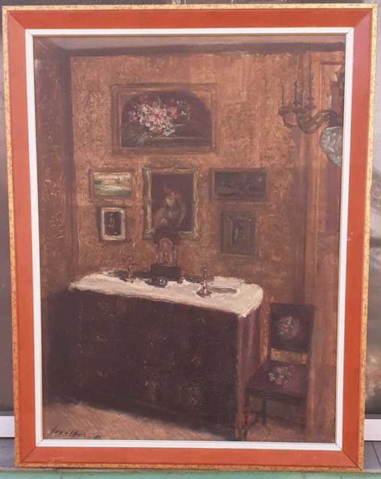 Tablou vechi - interior stil baroc - semnat