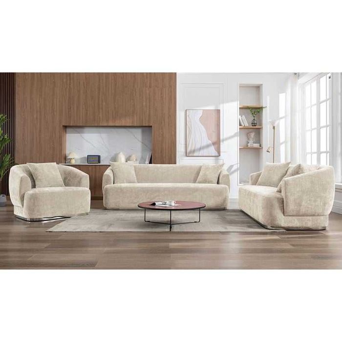 Комплект дивани, CARACAS, Сив, Капучино, Текстил, 110х193х232см.