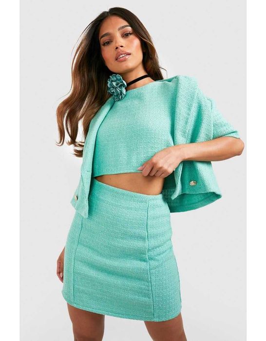 Координиращ комплект къс топ и минипола цвят мента НОВ С ЕТИКЕТ