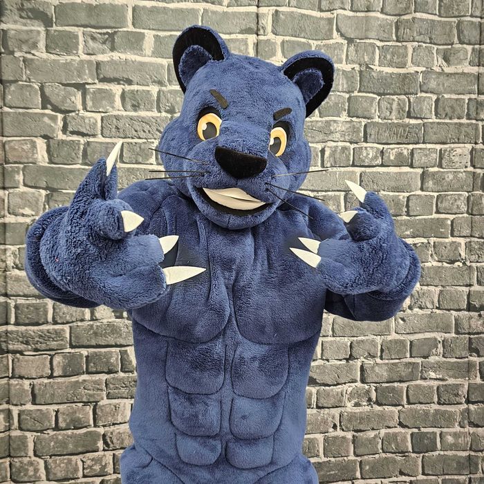 Costum Mascotă Panteră Albastră Musculoasă Profesională Handmade pentru Evenimente și Petreceri