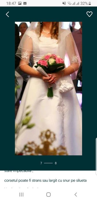 Rochie alba de mireasa, calitate superioara, saten, crinolina, voal