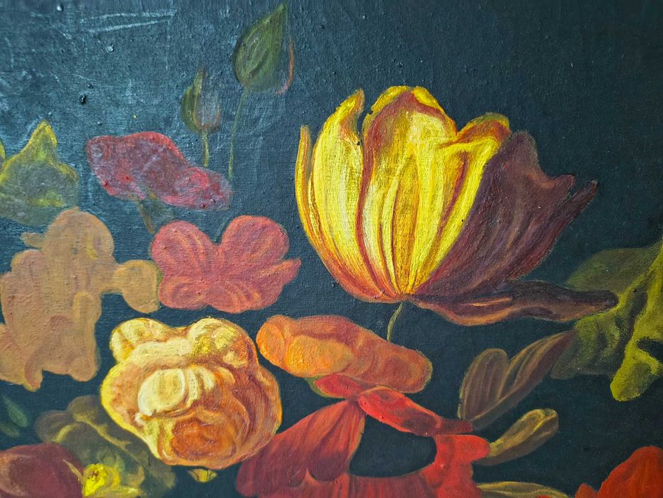 Tablou flori, pictura in ulei pe panza, anii "80