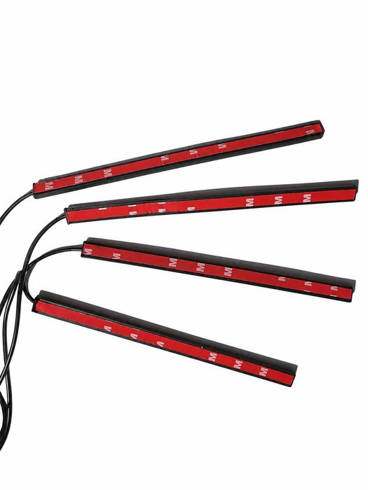 Kit 4 benzi LED picioare RGB auto, 12 LED/banda, telecomanda si sincronizare cu muzica
