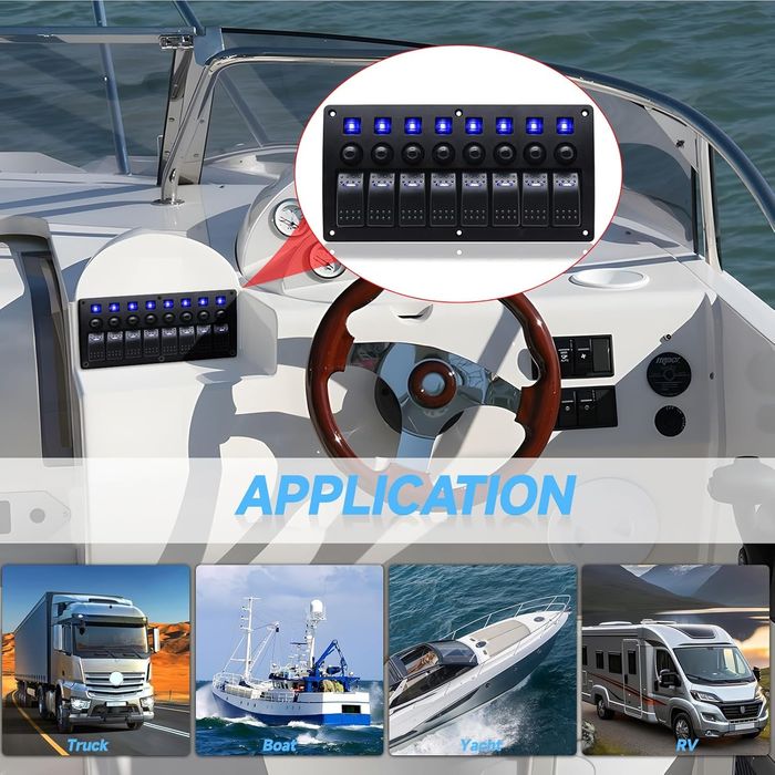 8-Канален Водоустойчив Панел с Превключватели 12V/24V за лодки, кемпер