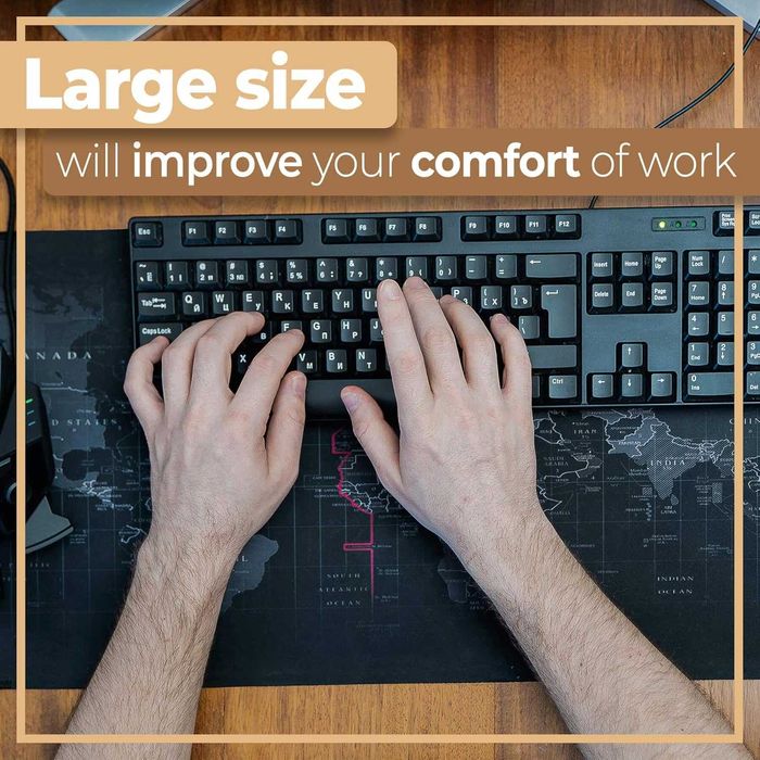 Mousepad Gaming XL cu Harta Lumii Antiderapant pentru Birou 80 x 30 cm