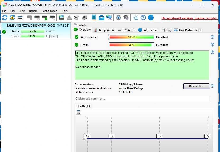 SSD Samsung SM843T 480GB SATA, отлично състояние