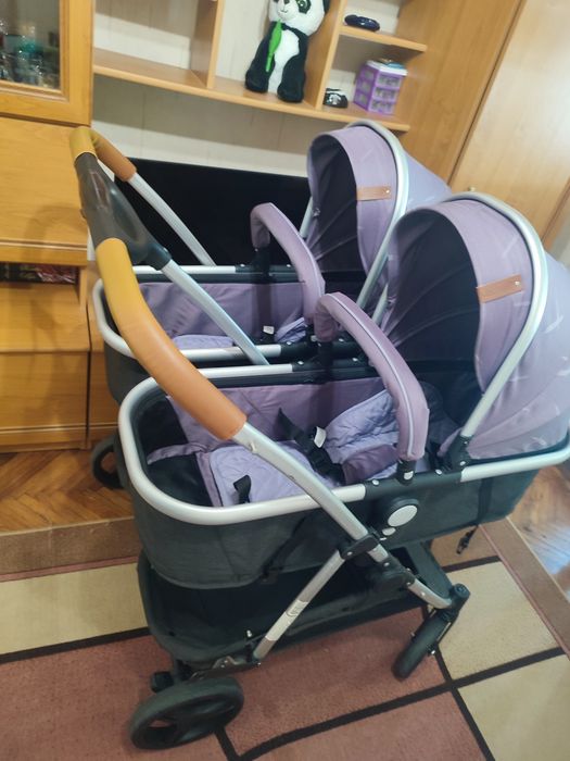 Комбинирана количка за близнаци  Chipolino duo smart lilac + кошници за кола + подаръци