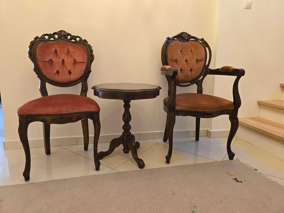 Set 2 scaune + măsuță, stil baroc