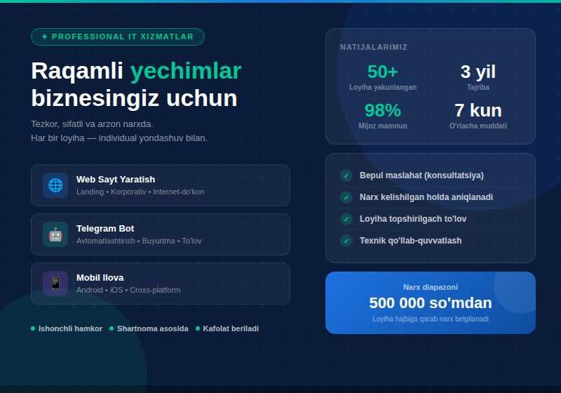 Professional Mobil ilova | Telegram bot | Web sayt yasab berish xizmat