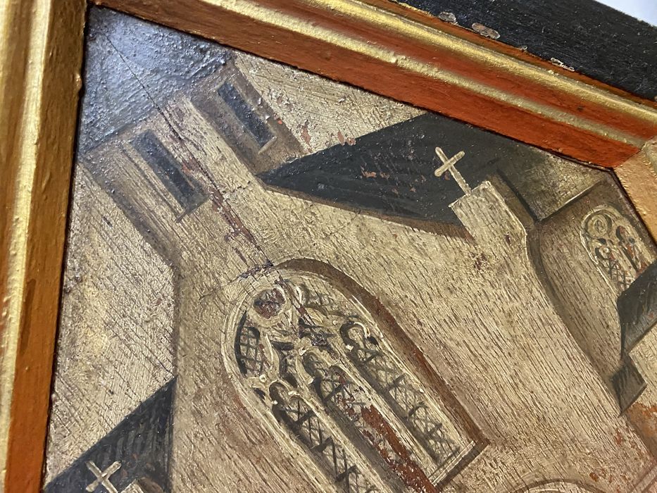 Религиозен панел икона Богородица Франция 19 век дърво
