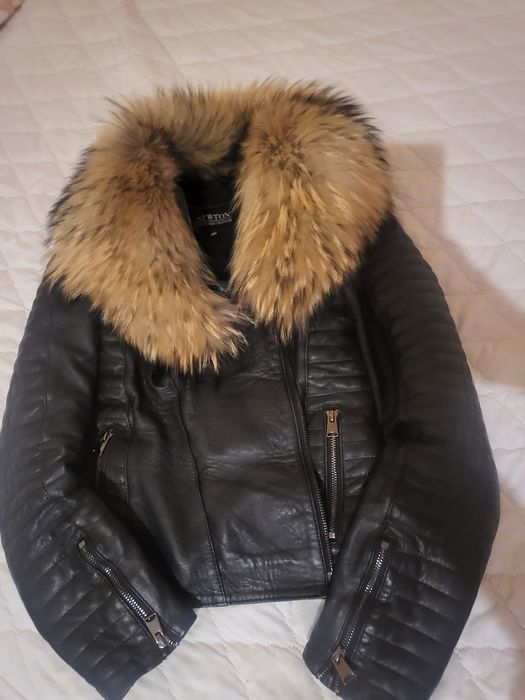 Кожено яке естествен пух