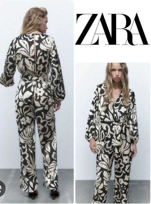 Сатенен гащеризон Zara в бяло и черно