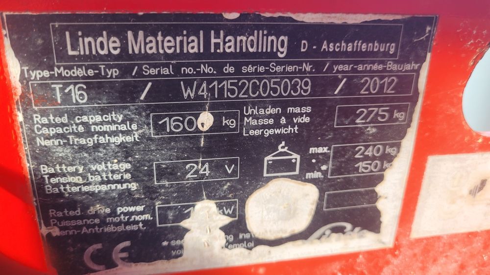 transpalet electric linde T 16 liza ridicare hidraulica marfa paleti