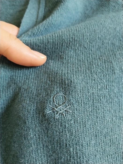 Benetton свитер кардиган платье из шерсти шерстяное L зелёный голубой