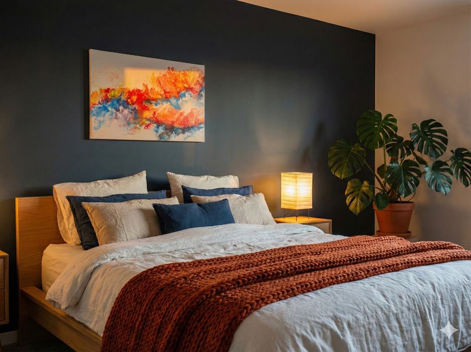 Tablou acrilic abstract rosu-albastru