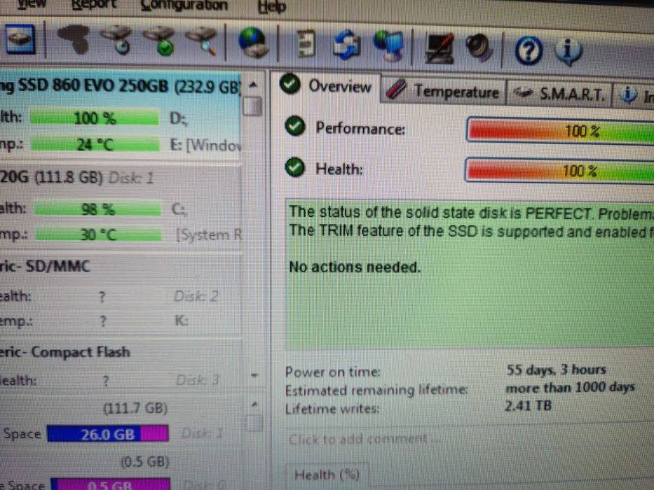 SSD Samsung evo 860 health 100%