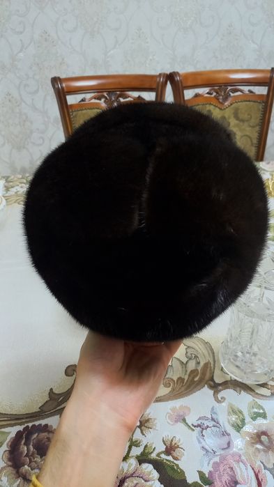 Мужская норковая шапка XL • натуральная, тёмно-коричневая