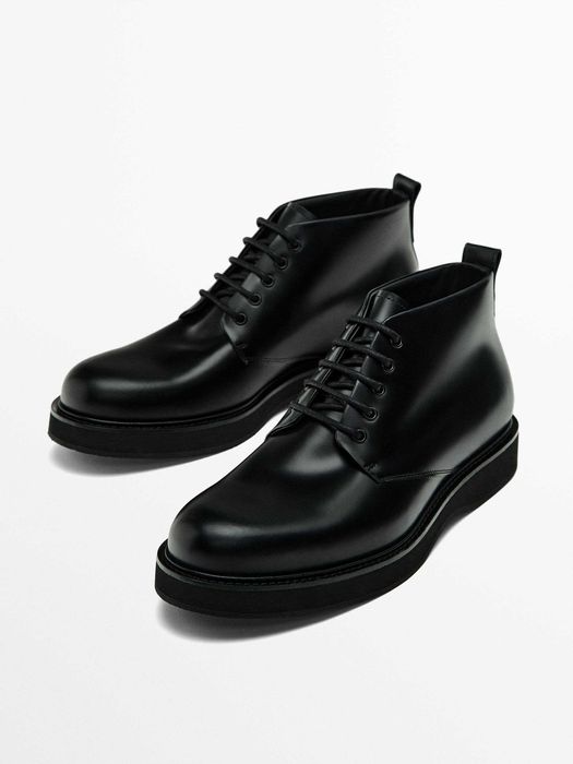 Ghete derby 45 lace up Massimo Dutti NOI piele naturala moale negru