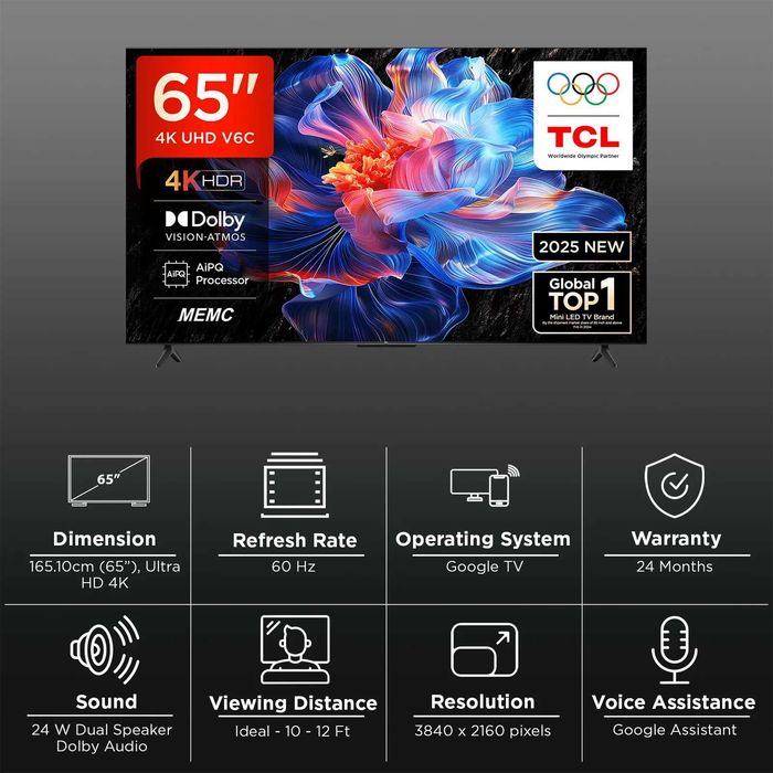 TCL 65″ V6C | 4K Ultra HD | Smart TV | Новый | Бесплатная доставка