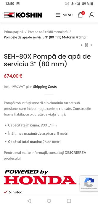 Motopompa Honda seh-80x