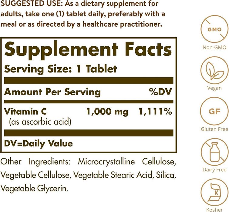 Витамин С Solgar Vitamin C 1000mg 90 таб  веганский/ кошерный США