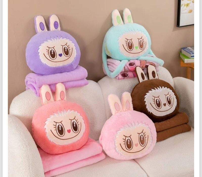 3в1 Плюшена играчка Labubu – одеяло, възглавница и раничка