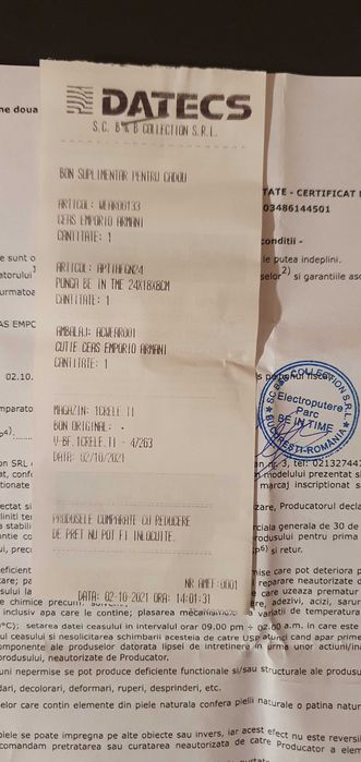 Schimb Ceas Armani, original, factura, garanție!