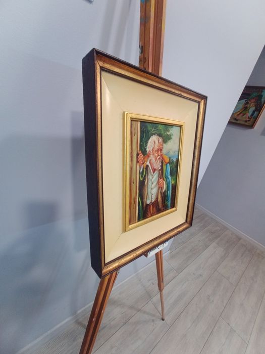 Старинна картина, масло върху дърво – "Възрастен скитник"