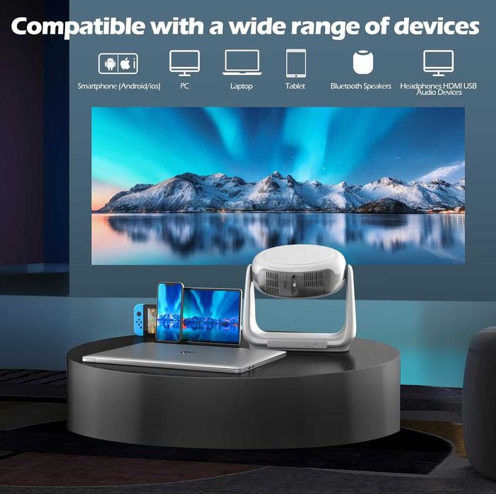 Нов, пълен комплект с мека чанта 4K проектор с батерия и Андроид EUARY